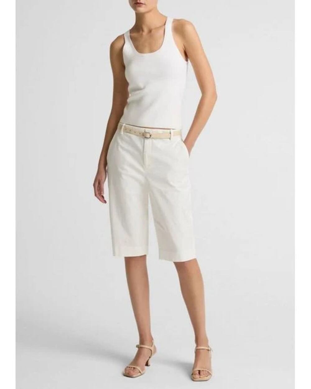 S/2 Bermuda Vince Avery Mid-Rise Chino Shorts cream 13.75" inseam luxury cotton